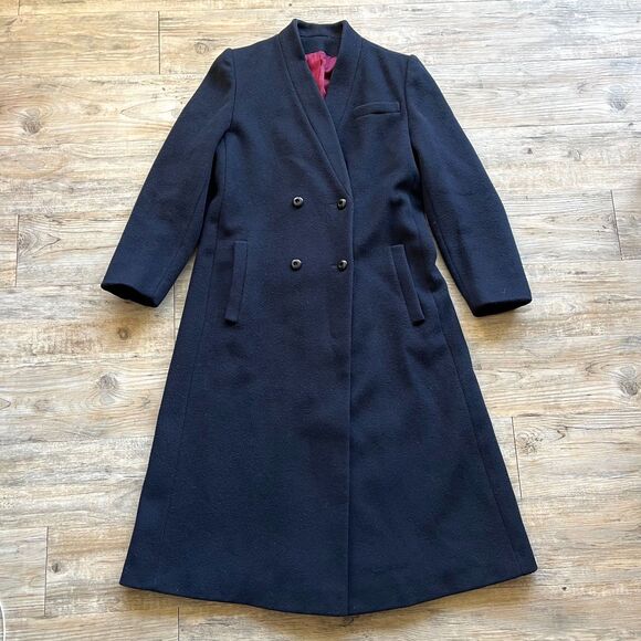 Domino New York Wool Trench Coat Women's Medium Blue Vintage 90s 80s Button - Picture 1 of 11